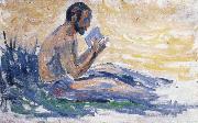 Paul Signac man reading oil painting